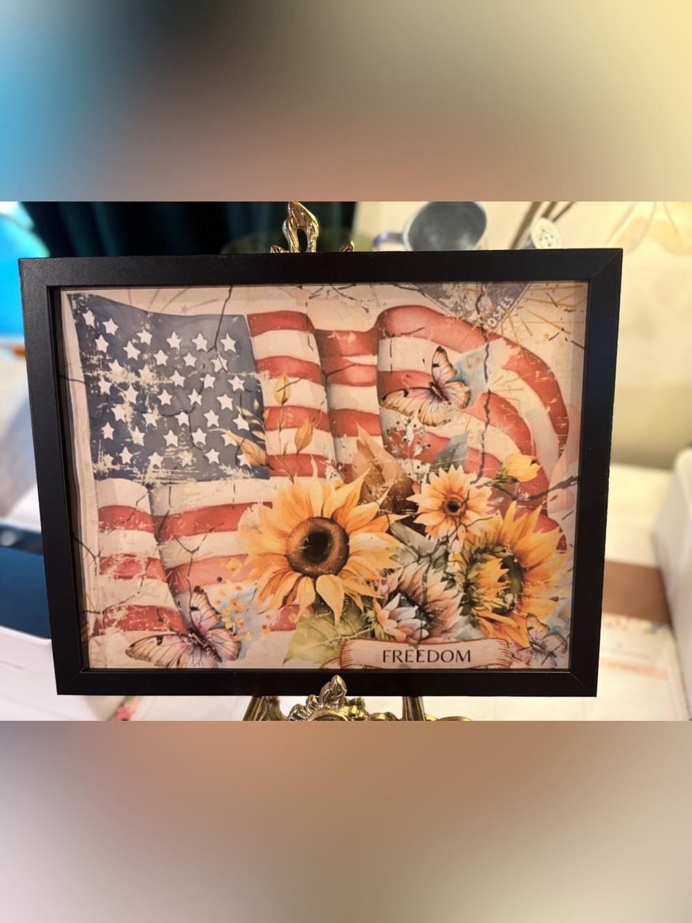 Patriotic Sunflower Wall Art Print - Freedom Framed 8x10 - Picture 1 of 1